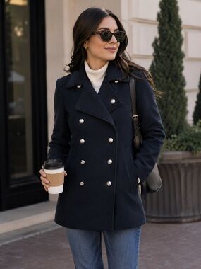 Zara Short Coat With Gold Metallic Buttons Black